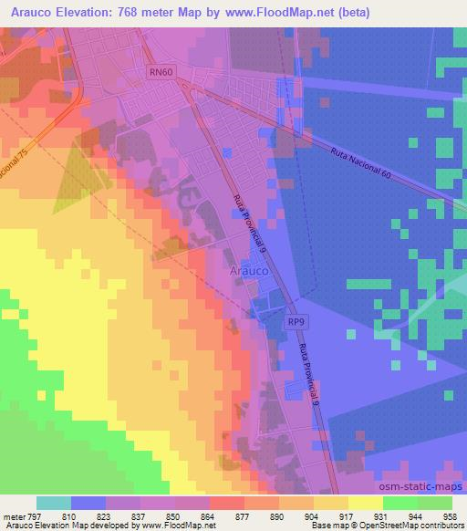 Arauco,Argentina Elevation Map