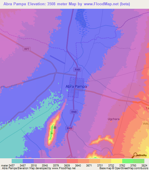 Abra Pampa,Argentina Elevation Map