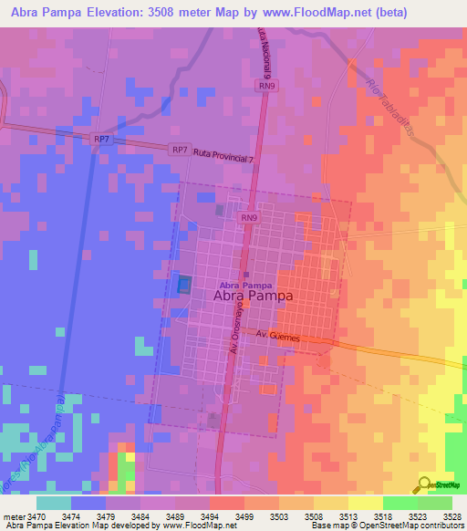 Abra Pampa,Argentina Elevation Map