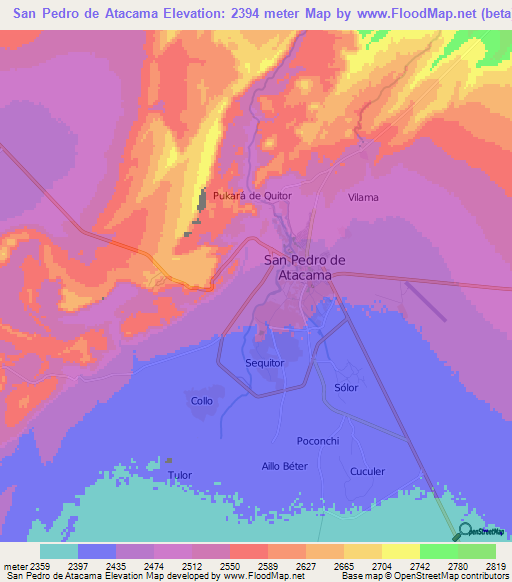 San Pedro de Atacama,Chile Elevation Map