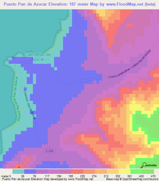 Elevation of Puerto Pan de Azucar,Chile Elevation Map, Topography, Contour