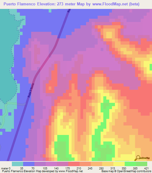 Puerto Flamenco,Chile Elevation Map