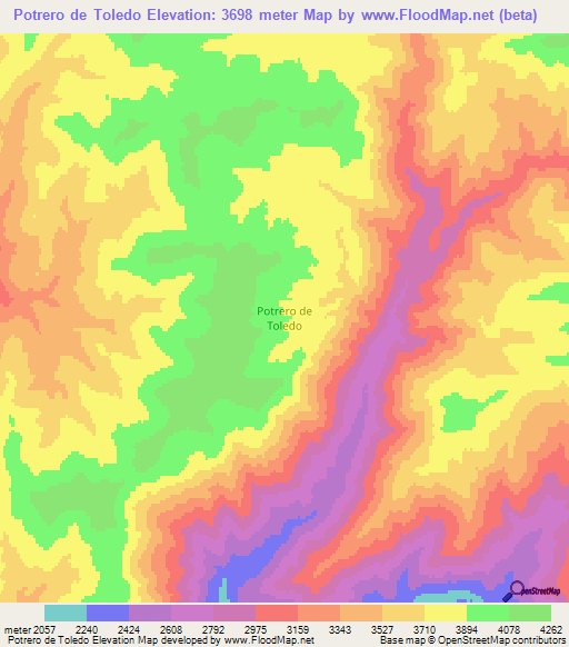 Potrero de Toledo,Chile Elevation Map