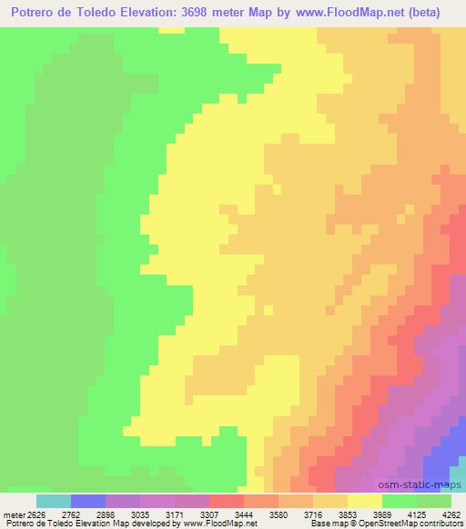 Potrero de Toledo,Chile Elevation Map