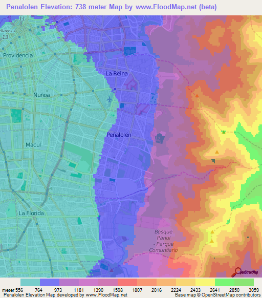 Penalolen,Chile Elevation Map