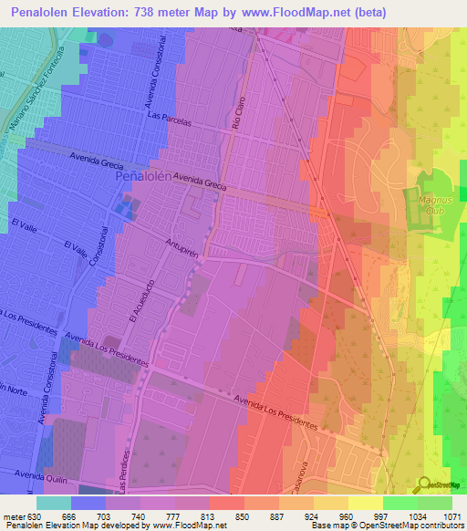 Penalolen,Chile Elevation Map