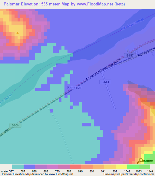 Palomar,Chile Elevation Map