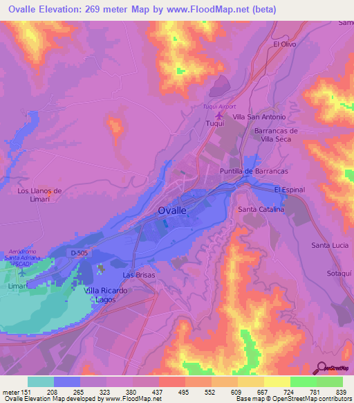 Ovalle,Chile Elevation Map