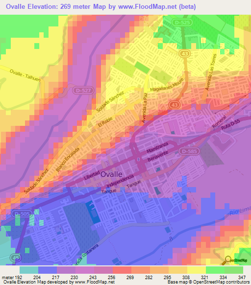 Ovalle,Chile Elevation Map