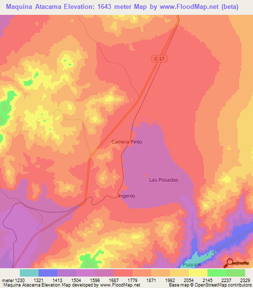 Maquina Atacama,Chile Elevation Map