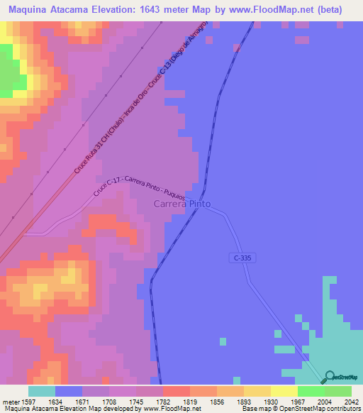 Maquina Atacama,Chile Elevation Map