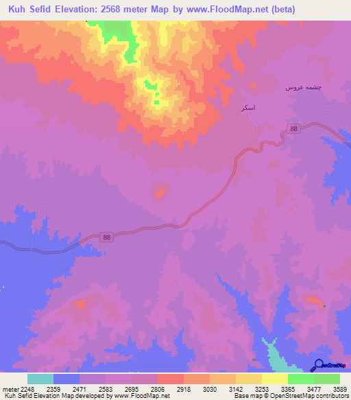 Kuh Sefid,Iran Elevation Map