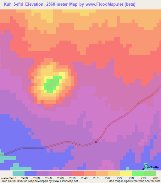 Kuh Sefid,Iran Elevation Map