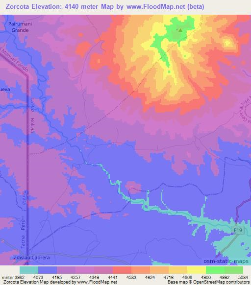 Zorcota,Bolivia Elevation Map