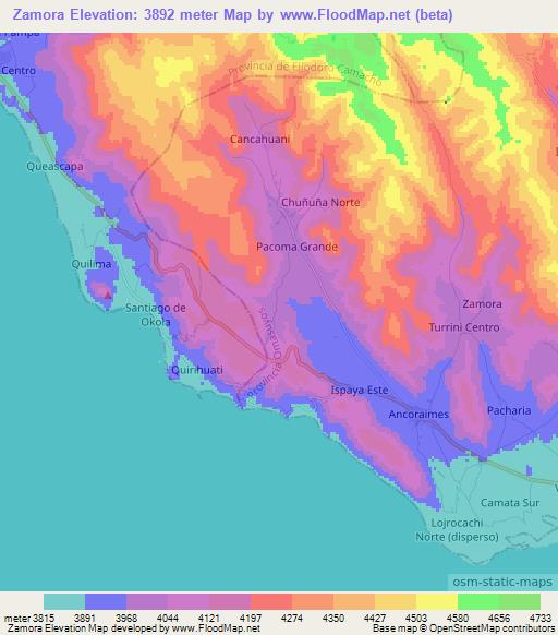 Zamora,Bolivia Elevation Map