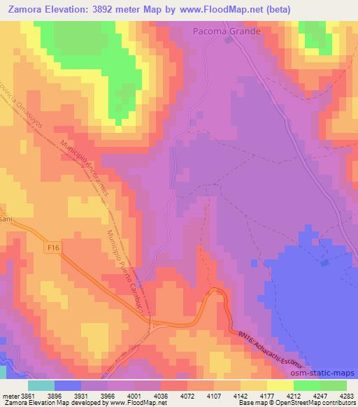 Zamora,Bolivia Elevation Map