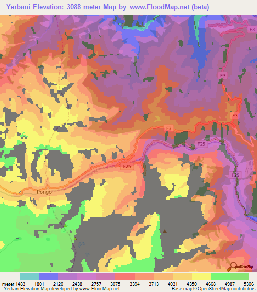 Yerbani,Bolivia Elevation Map