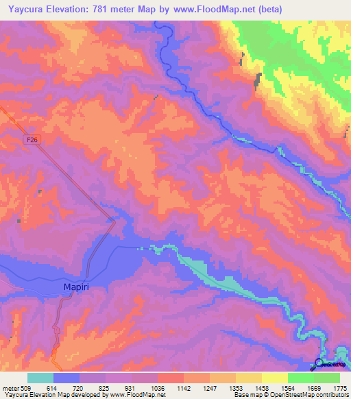 Yaycura,Bolivia Elevation Map