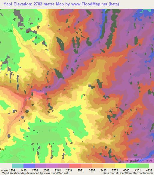 Yapi,Bolivia Elevation Map