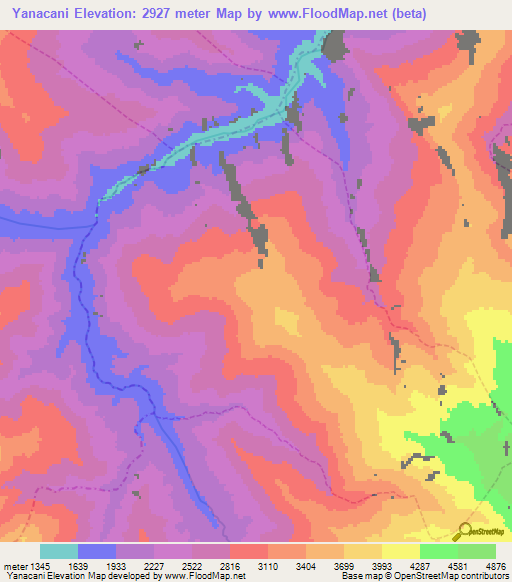 Yanacani,Bolivia Elevation Map