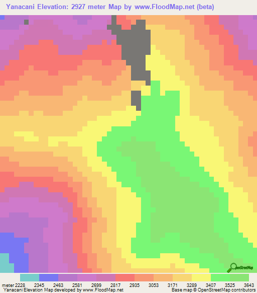 Yanacani,Bolivia Elevation Map