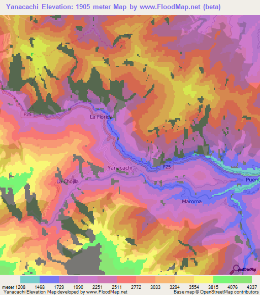 Yanacachi,Bolivia Elevation Map