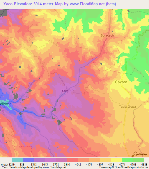 Yaco,Bolivia Elevation Map