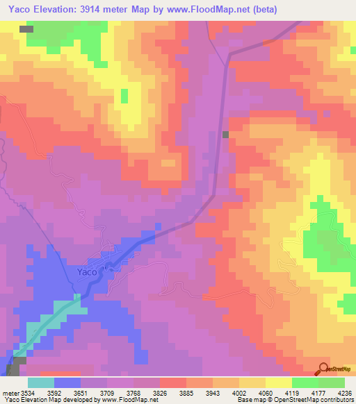 Yaco,Bolivia Elevation Map