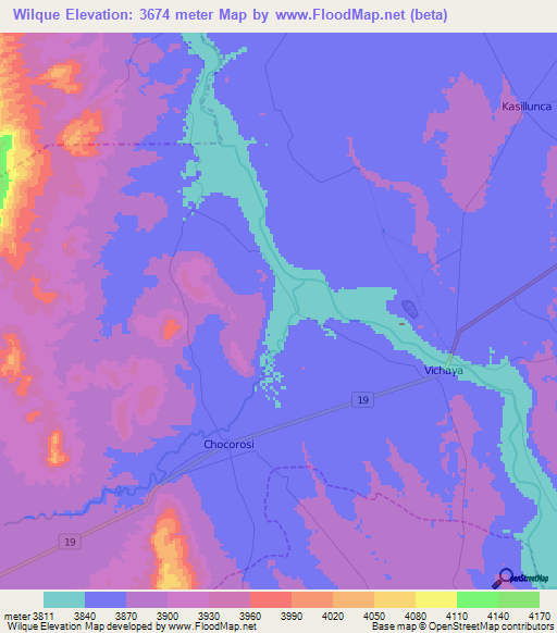 Wilque,Bolivia Elevation Map