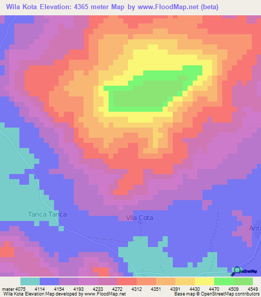 Wila Kota,Bolivia Elevation Map