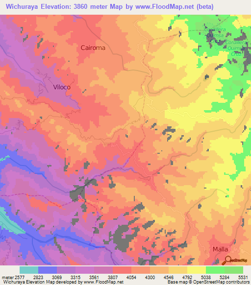 Wichuraya,Bolivia Elevation Map