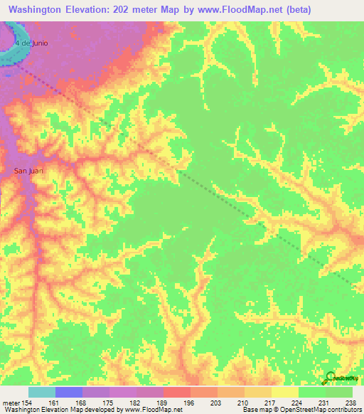 Washington,Bolivia Elevation Map