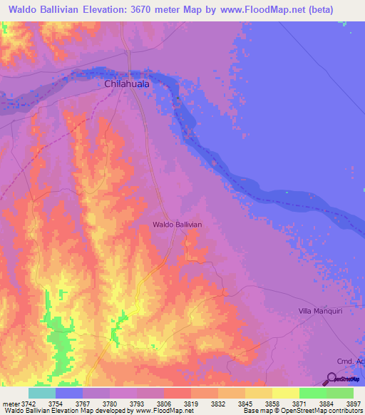 Waldo Ballivian,Bolivia Elevation Map