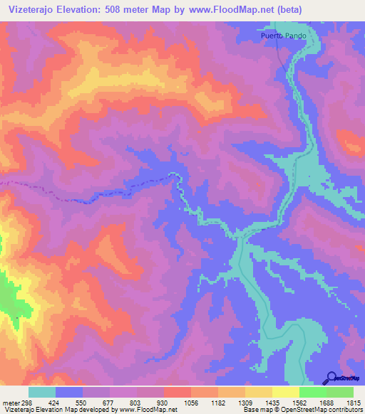 Vizeterajo,Bolivia Elevation Map