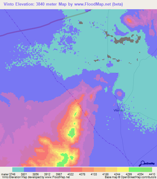 Vinto,Bolivia Elevation Map