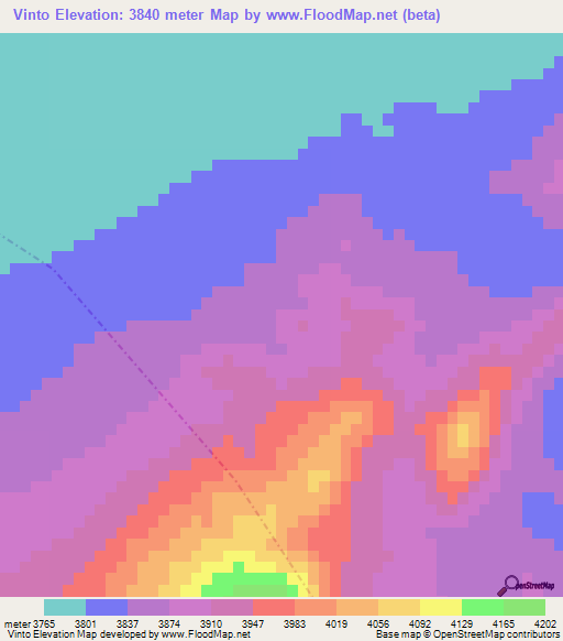 Vinto,Bolivia Elevation Map