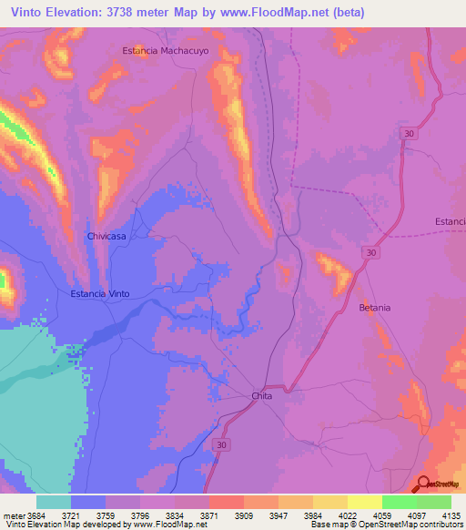 Vinto,Bolivia Elevation Map