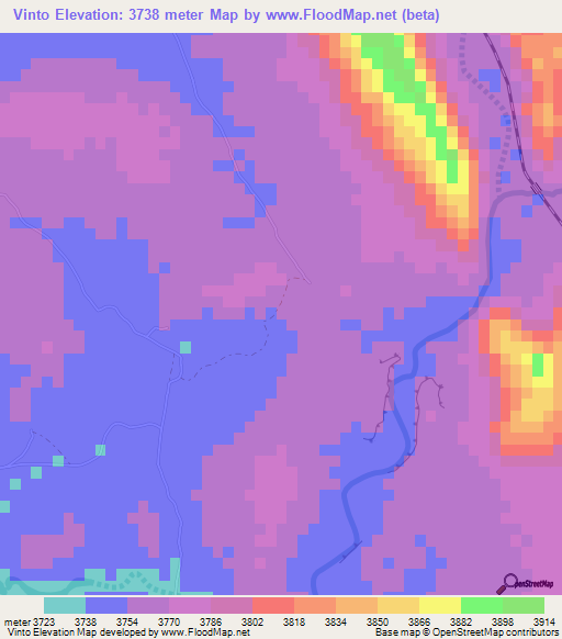 Vinto,Bolivia Elevation Map