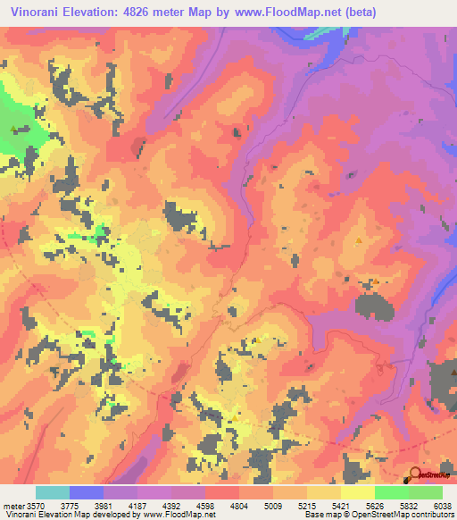 Vinorani,Bolivia Elevation Map