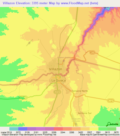 Villazon,Bolivia Elevation Map