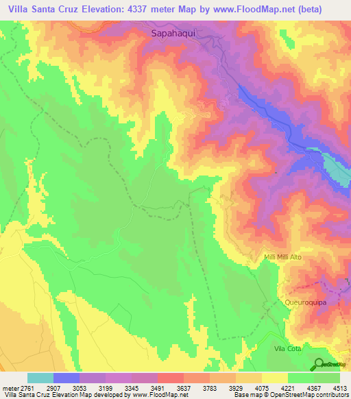 Villa Santa Cruz,Bolivia Elevation Map