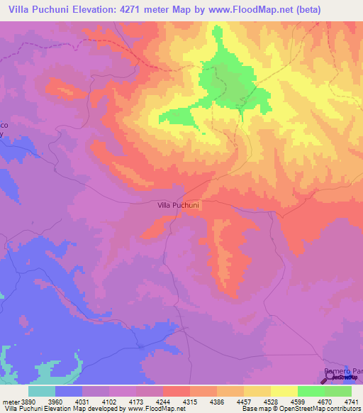 Villa Puchuni,Bolivia Elevation Map