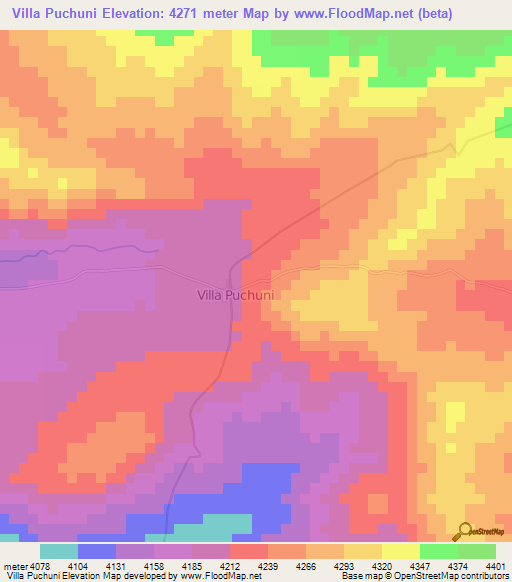 Villa Puchuni,Bolivia Elevation Map