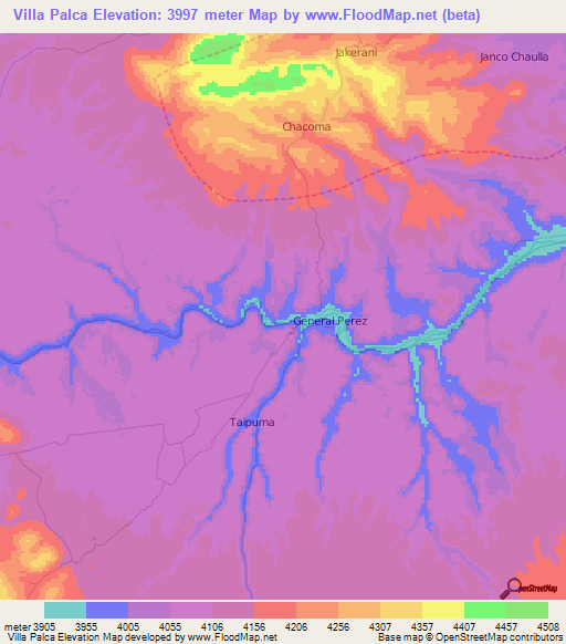 Villa Palca,Bolivia Elevation Map