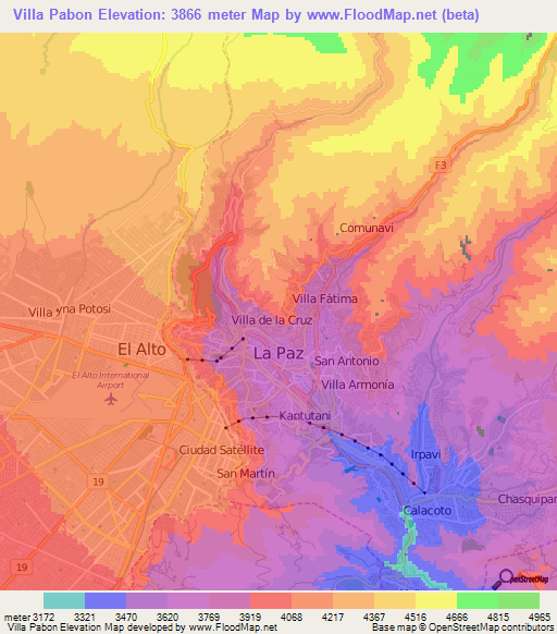 Villa Pabon,Bolivia Elevation Map