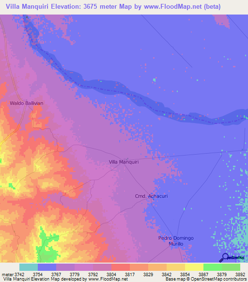 Villa Manquiri,Bolivia Elevation Map