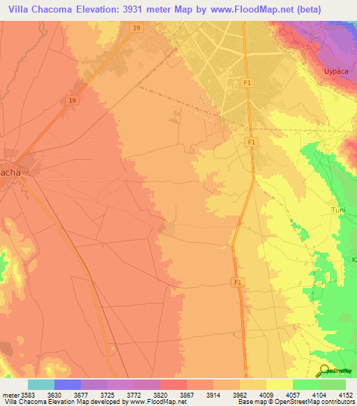 Villa Chacoma,Bolivia Elevation Map