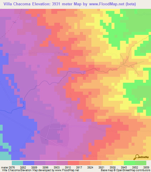 Villa Chacoma,Bolivia Elevation Map