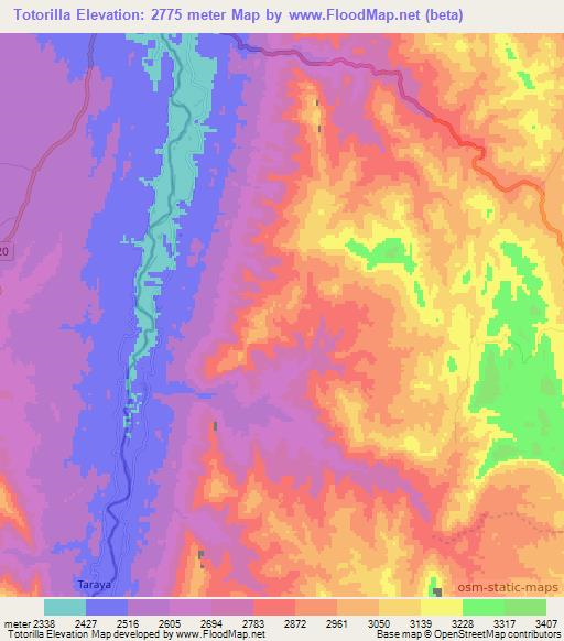 Totorilla,Bolivia Elevation Map