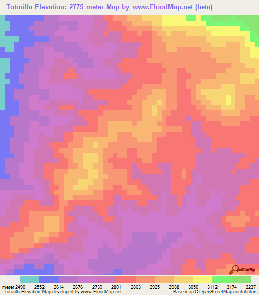 Totorilla,Bolivia Elevation Map